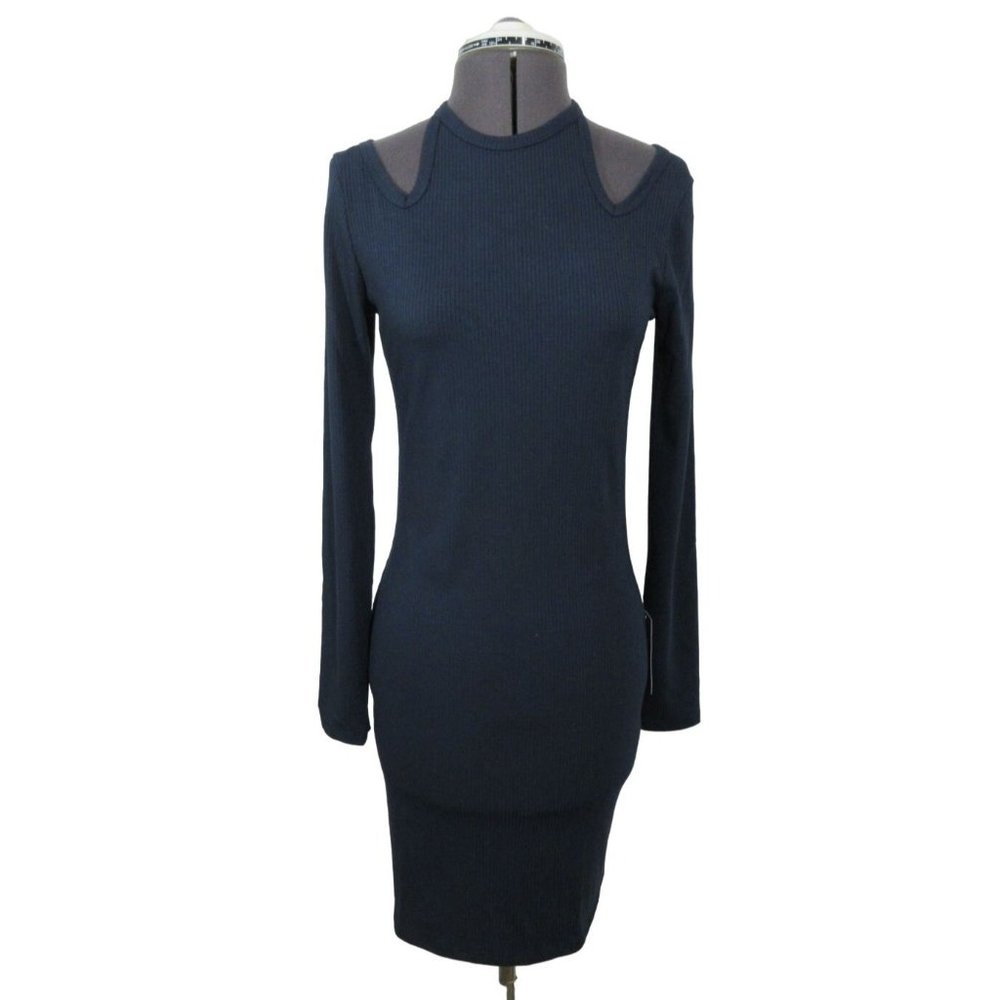 Dual Nature navy‎ rib knit halter neck mini dress